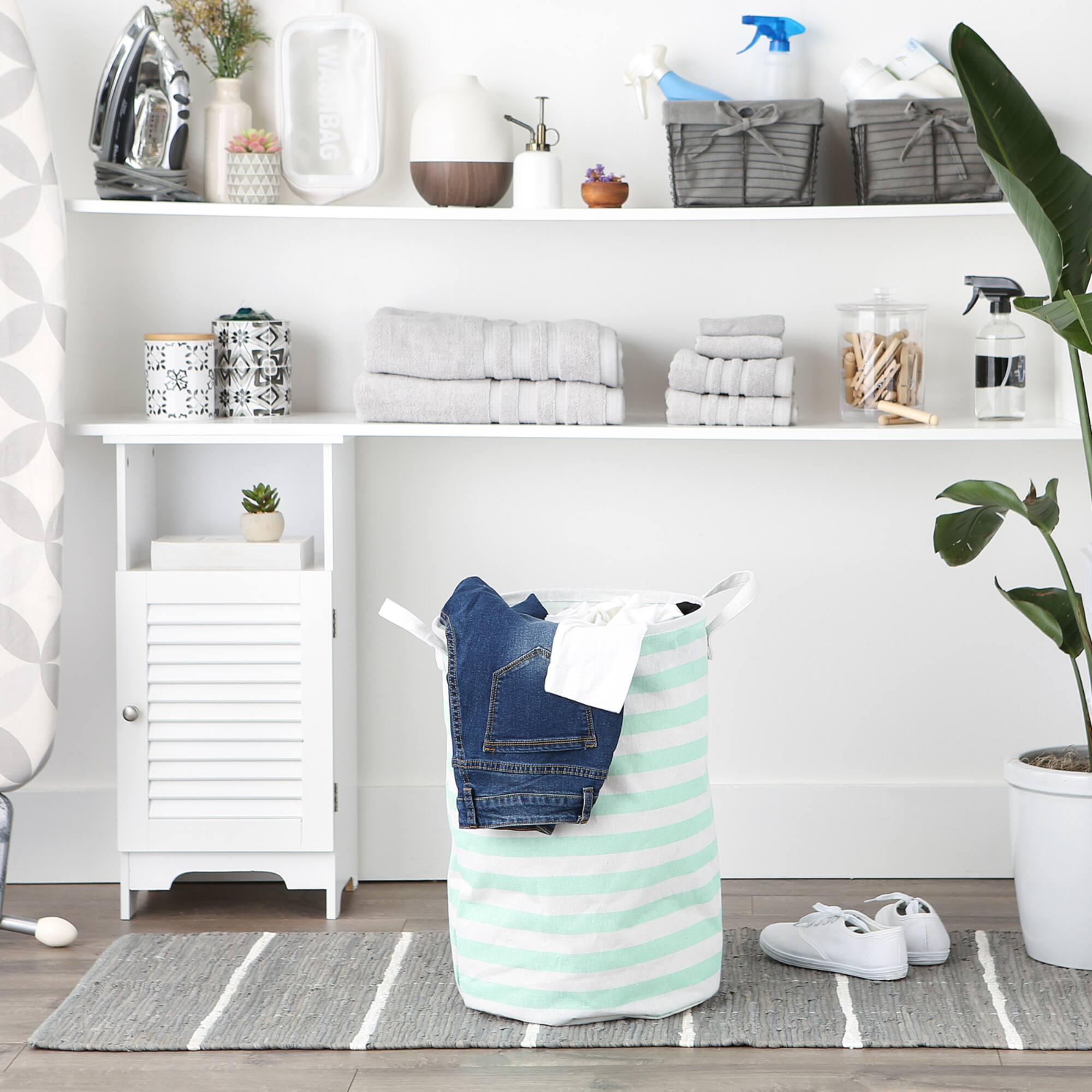 DII® Round Stripes PE-Coated Cotton Polyester Laundry Hamper